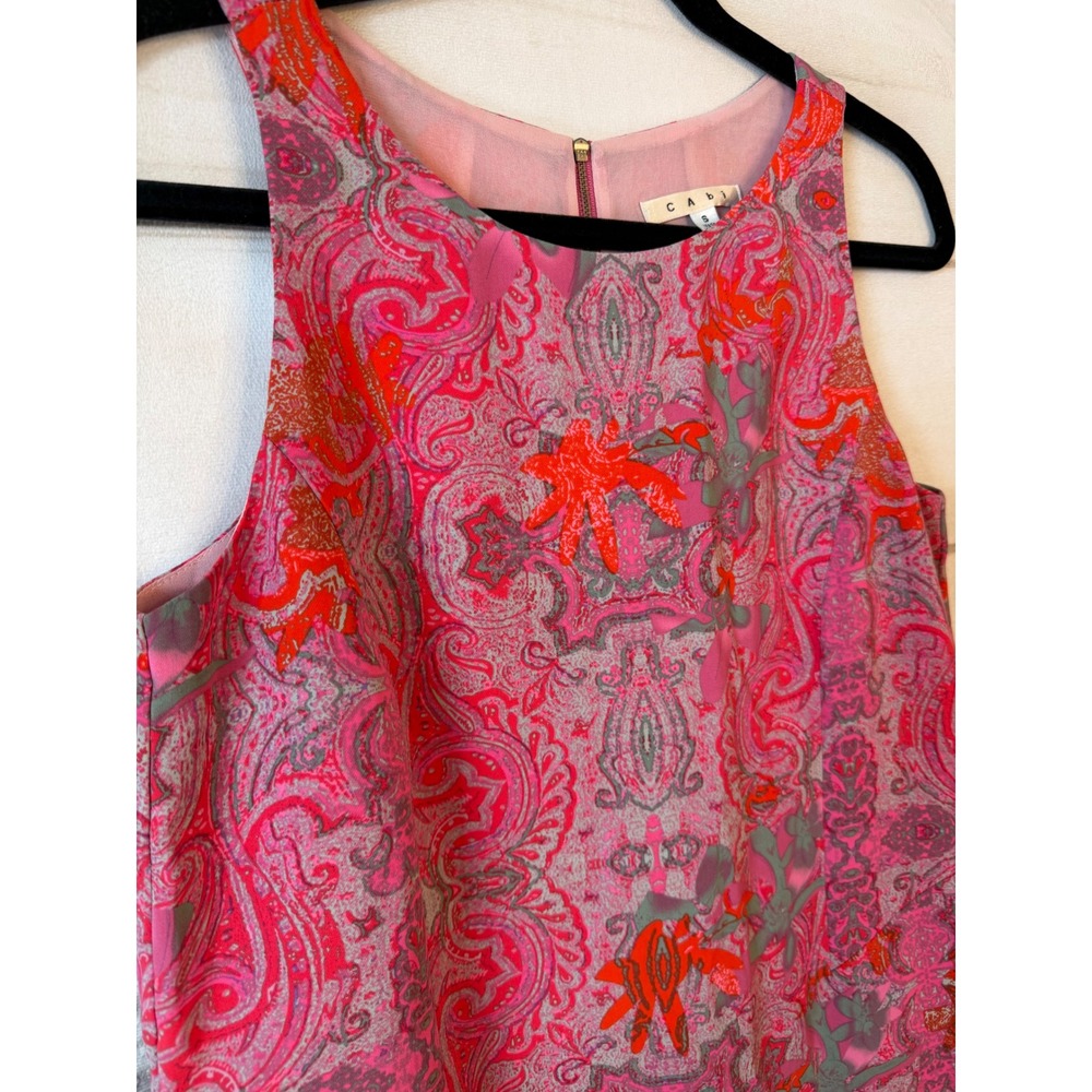 Cabi Womens Pink Orange Paisley Sleeveless Blouse Style 127 Zip Back Top S - Picture 2 of 6